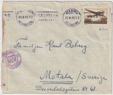 FINLAND - 1945 - Facit F287 3.50M Douglas DC-2 On Censored Cover From Helsinki To Motala, Sweden - Lettres & Documents
