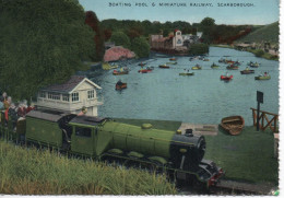LARGER SIZED POSTCARD - BOATING POOL AND MINATURE RAILWAY - SCARBOROUGH - YORKSHIRE - 1958 - Scarborough
