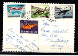 SAN MARINO - 1963 Postcard Stamps With Airplane Dinosaurs Fish (BB059) - Lettres & Documents