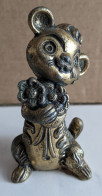 Figurine Vintage En Laiton Souris Avec Fleurs - Made In Italy - Honden