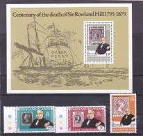 Falkland Islands 1979 Rowland Hill Death Centenary, Stamps On Stamps, Ships Set Of 3 + S/s MNH - Rowland Hill