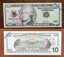 China BOC Bank (Bank Of China) Training/test Banknote,United States C Series $10 Dollars Note Specimen Overprint - Verzamelingen