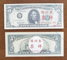 China BOC Bank (Bank Of China) Training/test Banknote,United States D Series $5 Dollars Note Specimen Overprint - Collections