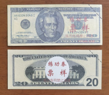 China BOC Bank (Bank Of China) Training/test Banknote,United States D Series $20 Dollars Note Specimen Overprint - Verzamelingen