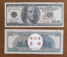 China BOC Bank (Bank Of China) Training/test Banknote,United States D Series $100 Dollars Note Specimen Overprint - Collezioni