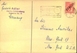 1949,  30 Pfg. Schwarzaufdruck Als EF Auf Postkarte Nach New York - Lettres & Documents