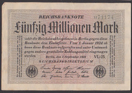 Reichsbanknote 50 Millionen - Rosenberg 108 Mit FZ: VL-25, Germany - 50 Mio. Mark