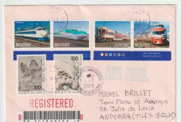 Belle Lettre Recommandée De Tokyo, Adressée Andorra (trains TGV Shinkansen), Avec Timbre à Date Arrivée - Storia Postale