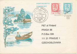 Finland Uprated Postal Stationery Card Sent To PRAHA 88 Czechoslovakia 26-8-1988 (a Weak Corner Of The Card) - Covers & Documents
