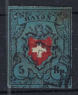 SUISSE Ca.1850: Le "5 Rp. Bleu Foncé Rayon I" ZNr. 15II, Obl. "rosette De Zürich", Très Forte Cote, Attest. "Moser" - 1843-1852 Kantonalmarken Und Bundesmarken