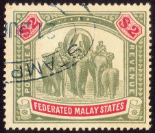 FEDERATED MALAY STATES FMS 1906 $2 Sc#35 Wmk.MCA - FISCAL USED @TE75 - Federated Malay States