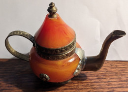 Théière Miniature Jade Orange Et Métal - Teapots