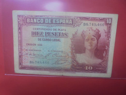 ESPAGNE 10 PESETAS 1935 Circuler - 10 Pesetas