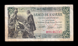 España Spain 5 Pesetas Capitulaciones 1945 Pick 129a Serie D Bc/Mbc F/Vf - 5 Pesetas