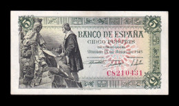 España Spain 5 Pesetas Capitulaciones 1945 Pick 129a Serie C Sc Unc - 5 Pesetas