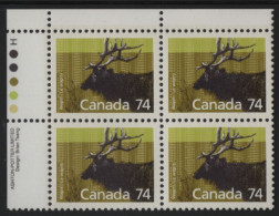 Canada 1988-92 MNH Sc 1177 74c Wapiti UL Plate Block - Num. Planches & Inscriptions Marge