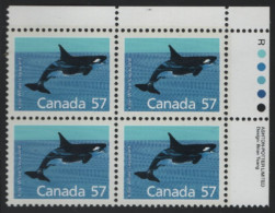 Canada 1988-92 MNH Sc 1173 57c Killer Whale UR Plate Block - Numeri Di Tavola E Bordi Di Foglio