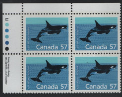 Canada 1988-92 MNH Sc 1173 57c Killer Whale UL Plate Block - Plate Number & Inscriptions