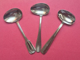 3 Anciennes Cuillères à Bouillie Métal Argenté - Spoons