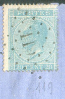 N°18 - 20 Centimes Bleu Obl. LP. 119 Central Et Nette - 21374 - 1865-1866 Perfil Izquierdo