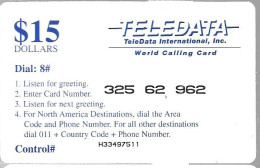 CARTE-PREPAYEE-USA-TELEDATA-15$-MILITAIRE-Plastic Fin-Code 3/2/3 N°-TBE - Military Phonecards