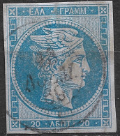 Double 2 In CN In GREECE 1867-69 Large Hermes Head Cleaned Plates Issue 20 L Sky Blue Vl. 39 / H 27 A - Oblitérés
