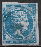 GREECE 1871-72 Large Hermes Head Inferior Paper Issue 20 L Sky Blue Vl. 48  / H 35 A Position 100 ? - Oblitérés