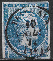 GREECE 1871-72 Large Hermes Head Inferior Paper Issue 20 L Grey Blue Vl. 48 A / H 35 B See CN !! - Oblitérés