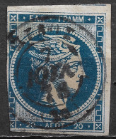 GREECE 1872-76  Large Hermes Meshed Paper Issue 20 L Deep Blue Vl. 55 / H 41 B Position 62 - Oblitérés