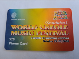 DOMINICA / $20 CHIPCARD  WORLD CREOLE MUSIC FESTIVAL 2000       Fine Used Card  ** 14277 ** - Dominique