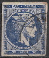 GREECE 1875-80 Large Hermes Head On Cream Paper 20 L Ultramarine Vl. 65 D / H 51 - Oblitérés