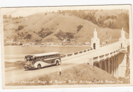 Gold Beach Oregon, Bus Crosses Bridge Greyhound State At Rogue River Bridge, C1940s Vintage Real Photo Postcard - Altri & Non Classificati