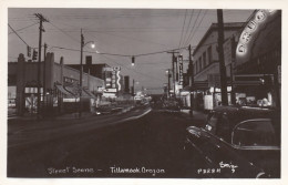 Tillamook Oregon, Night Street Scene, Autos Neon Signs, C1950s Vintage Real Photo Postcard - Altri & Non Classificati
