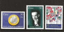 Ireland 1999 Anniversaries And Events; Intro Euro, Sean Lemass, Council Of Europe  Mi  1143 - 1145  MNH(**) - Andere & Zonder Classificatie