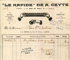 FACTURE.PARIS.NOUVEL APPAREIL CACHETEUR " LE RAPIDE " DE A. CEYTE 8 RUE JOUY. - Drogisterij & Parfum