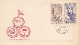 VOLLEYBALL, PARACHUTTING, SPORTS, COVER FDC, 1958, CZECHOSLOVAKIA - Parachutting