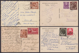 ROMANIA : 1952 - STABILIZAREA MONETARA / MONETARY STABILIZATION - LOT : 4 POSTCARDS With OVERPRINTED STAMPS (al884) - Storia Postale