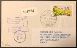 MACAU ATM LABEL YEAR OF THE SNAKE, POSTAGE DUE COVER USED FROM COLOANE TO MACAU - Distributeurs