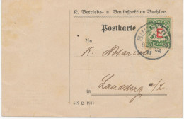 BAYERN 1911, Eisenbahndiestmarke 5 Pf Mit „E“ Überdruck Auf Postkarte (Mängel) Mit K1 „BUCHLOE“ - Briefe U. Dokumente