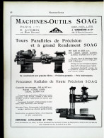 ► Machines-Outils De Précision SOAG Paris-Bruxelles - Page Catalogue Technique 1928  (Env 22 X 30 Cm) - Machines