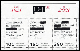 Liechtenstein 2021 Correo 1951MB **/MNH 100º Aniv. De PEN International.HB  - Unused Stamps