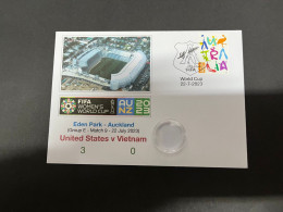 22-7-2023 (3 S 9) FIFA Women's Football World Cup Match 9 (Stamp + Coin) United States (3) V Vietnam (0) - 2 Dollars