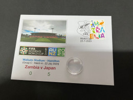 22-7-2023 (3 S 9) FIFA Women's Football World Cup Match 6 (stamp + Coin) Zambia (0) V Japan (5) - 2 Dollars