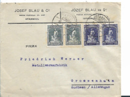 Türkei 184 / Grauer Wolf (Ausgabe 1926 + 1929) 2 Paare, Istanbul 1930 Auf Firmenbrief, Nach Sachsen - Storia Postale