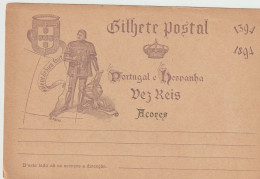 Portugal Azores 1894 Mint Postal Card, 10 Reis - Brieven En Documenten