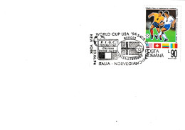 Romania 1994 Cover: Football Fussball Soccer Calcio; FIFA World Cup USA 94; Group A Stamp; Italy Norway Cancellation - 1994 – USA