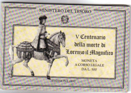 Italy Italia 500 Lire 1992 Lorenzo Il Magnifico Fdc - Jahressets & Polierte Platten