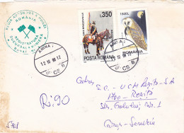 FOLKLORE COSTUME, HORSEMAN, OWL STAMPS ON REGISTERED COVER, COAL MINE COMPANY INK STAMP, 1998, ROMANIA - Cartas & Documentos