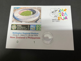 25-7-2023 (3 S 44) FIFA Women's Football World Cup Match 17 (stamp + Coin) New Zealand (0) V Philippines (1) - 2 Dollars