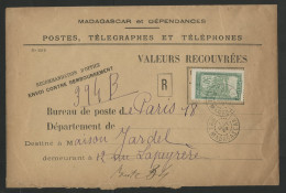 MADAGASCAR N° 158 Obli. C. à D. "TANANARIVE 11/9/29" Sur Env. Pour VALEURS RECOUVREES Adressée à Paris. - Cartas & Documentos